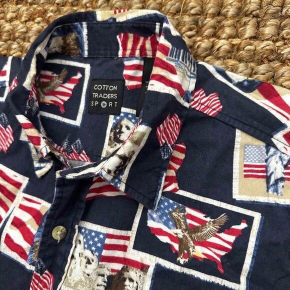 USA Flag America Themed Button Down Print Shirt (Large) Cotton Traders Red White - Picture 1 of 5